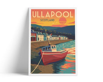 Ullapool Scotland Travel Poster | Vintage Scottish Highlands Coastal Print | Retro Harbour Wall Art | Scottish Seaside Gift