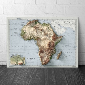 Kaart Afrika - vintage Afrikaanse print - hoogteposter - kaartkunst - vintage stijl