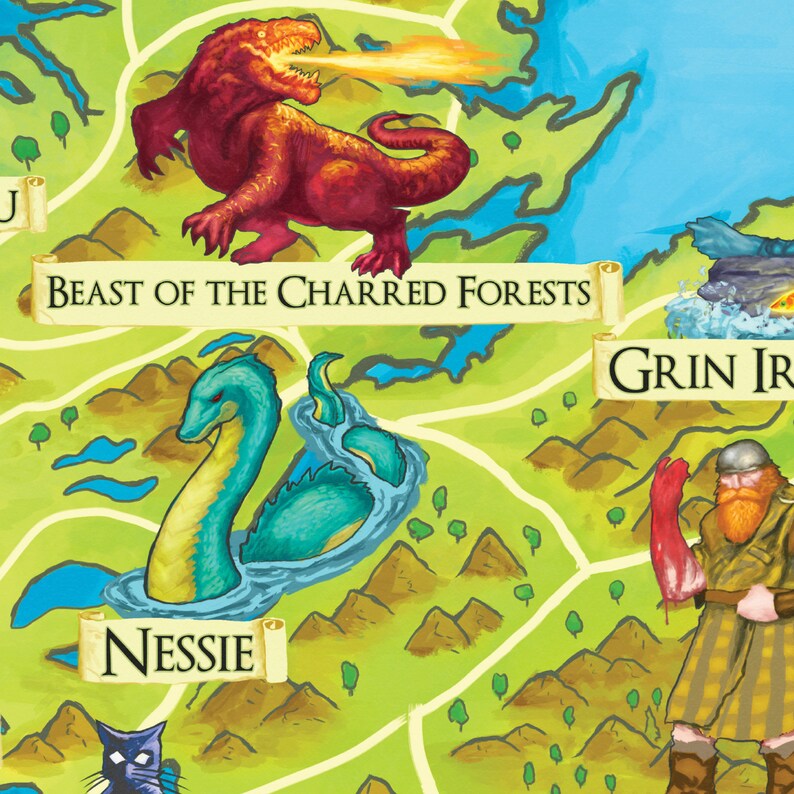Illustrated Map of Scottish Mythology - Featuring Mythical Beasts and ...