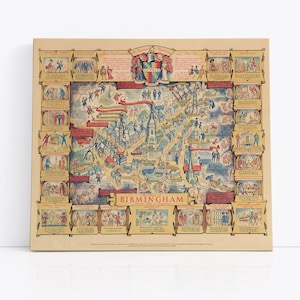 Birmingham Karte | Herz von Birmingham | Bildhafte Illustration | Vintage Antik | 1948 | Alte Karte Wand Kunst Poster Print | Kerry Lee