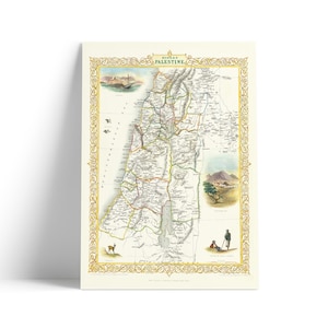 Moderner Palästina-Druck - Jerusalem, Samaria, Galiläa, Westjordanland, Gaza, biblische Karte, historische Orte, Bibelstudie