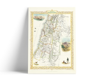 Modern Palestine Print - Jerusalem, Samaria, Galilee, West Bank, Gaza ,biblical Map, historic sites, Bible Study