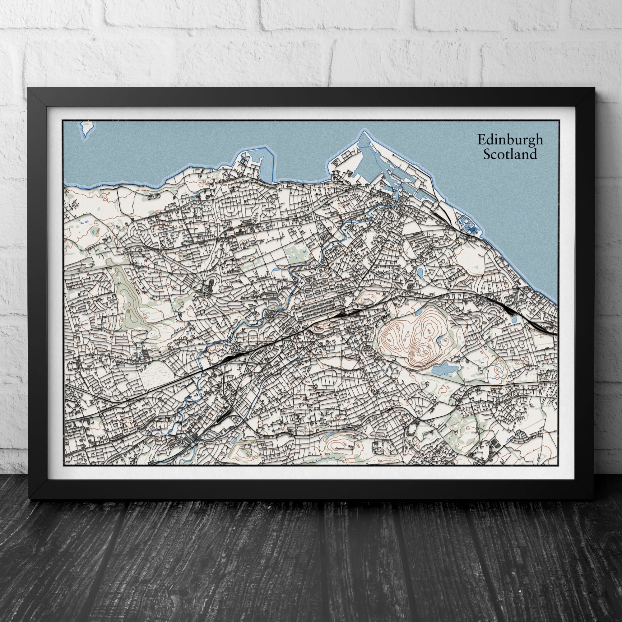 Edinburgh Topographic Contour Map With 3D Illusion - Scotland, United ...