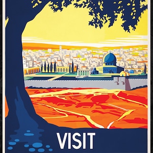 Palestine Vintage Travel Poster, Visit Palestine, Land of the Bible, Israel image 5