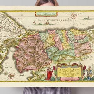 Alte Karte von Palästina | Blaeu Print | Terra Sancta | Heiliges Land Poster | 1665 | Antikes Jerusalem | Israel | Judea | Palestina | Arabien