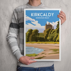 Kirkcaldy Print Ravenscraig Beach en Castle East Neuk Fife Coastal Path Reisposter Schotland afbeelding 7