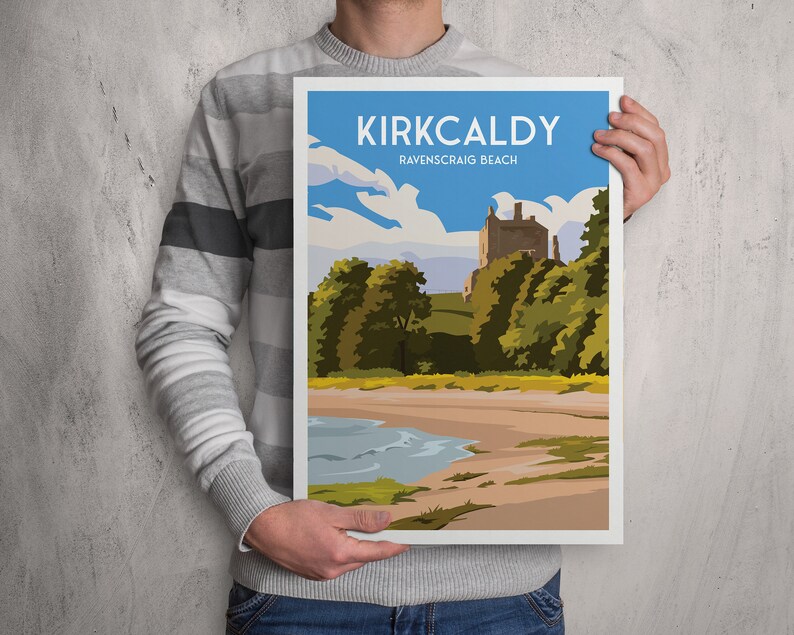 Kirkcaldy Print Ravenscraig Beach en Castle East Neuk Fife Coastal Path Reisposter Schotland afbeelding 7