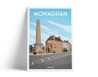 Monaghan Travel Poster Ireland | Illustrated Irish Town Wall Art Print | Monaghan Monument Print | Ireland Gift