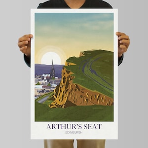 Impressão de arte de viagem de Arthur&#39;s Seat Edinburgh, pôster de viagem de Edimburgo, arte de parede escocesa