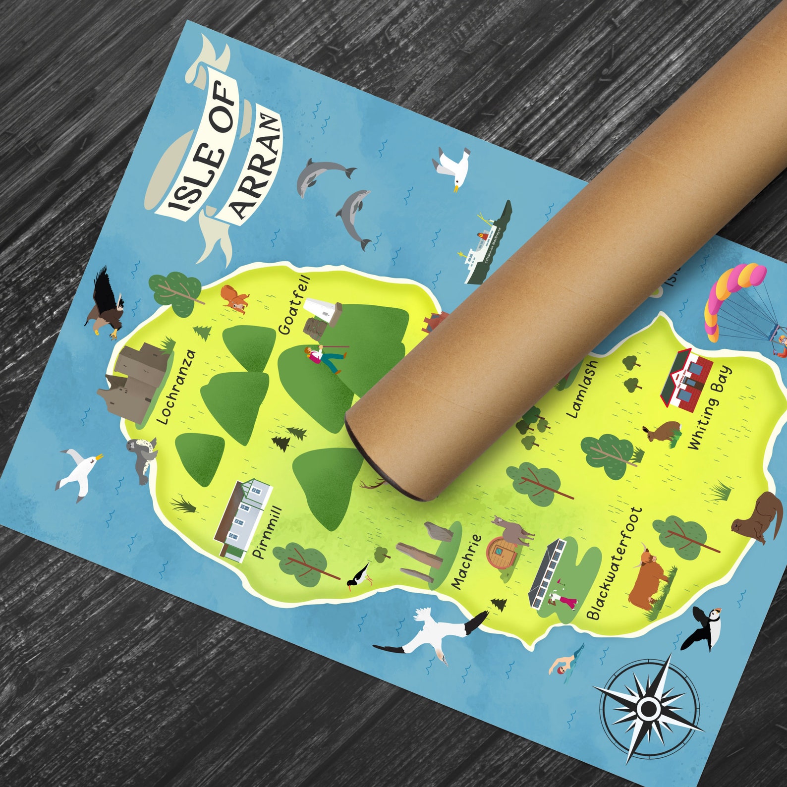 Brodic Map Isle of Arran Map | Pictorial Poster | Ayrshire | Lochranza | Brodick ...