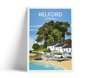 Helford Print - Kornwalia Plakat podróżniczy - Anglia - Helford Passage Beach