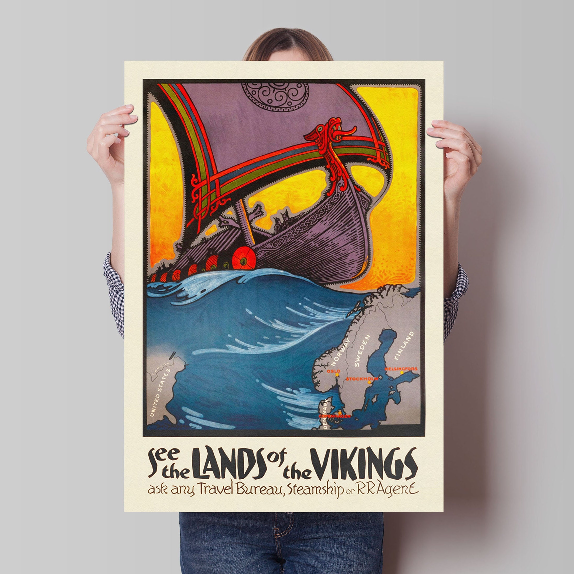 Vikings Travel Poster See the Land of the Vikings Nordic Etsy