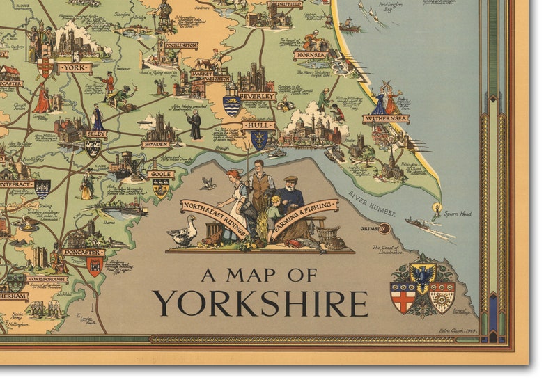 Old Map of Yorkshire Vintage England British Map Etsy UK