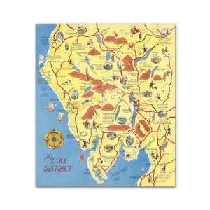 Lake District Map | Pictorial Poster | Ullswater | Keswick | Cockermouth | Morecambe Bay | Penrith | John Sayer | 1955 | English Maps
