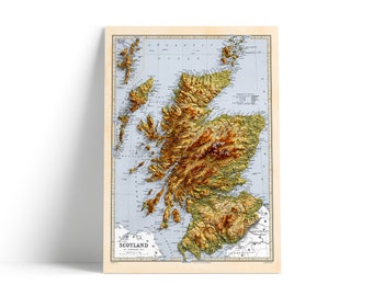 Vintage Map of Scotland - Topographic Bartholomew Map Print - 1871 - 2D  Print - Retro - Geological Map