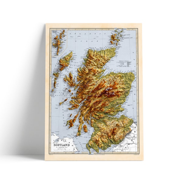 Vintage Karte von Schottland - Topographische Bartholomäus Kartendruck - 18712 - 2D Giclée Druck - Retro - Geologische Karte