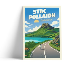 Stac Pollaidh Scotland Travel Poster | Sutherland Highlands Mountain Print | Scottish Landscape Wall Art | Retro Vintage Poster A4 A3 A2 A1