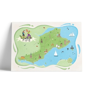 Fife Karte | Bildliches Poster | Elie | Stoff | Tasse | Falkland | StAndrews | Glenrothes | Greifling | Herz | Kirkcaldy | Rosen | Aberdour