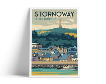 Stornoway Outer Hebrides Travel Poster | Isle of Lewis Scotland Print | Vintage Scottish Islands Wall Art | Retro Coastal Poster A4 A3 A2 A1