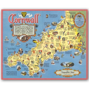 Cornwall, Hochburg der frühen Briten, Bildkarte | Vintage Antik | 1960 | Alte Karte | Poster Wandkunst|Wandkunst