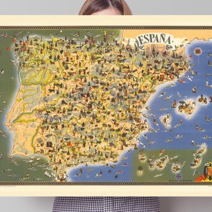 Espana Karte, Bilddruck von Spanien, Home Decor Poster, Murcia, Almeria, Malaga, Cadiz, Huelva, Puntavedra, Orense, Lugo, Coruna, Ferrol