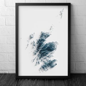 Scotland Art Relief Map - 2D Black and White Print - Scottish Geology ...