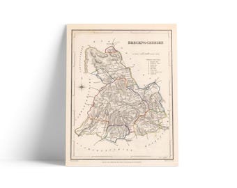 Brecknockshire Antique Map Print – Vintage County Map of Brecknockshire Wales – Historic Welsh County Map Wall Art