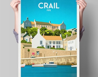 Crail Print - Crail Harbour Travel Poster - Village historique - Fife Print - Scottish Wall Art - Ville écossaise historique - East Neuk