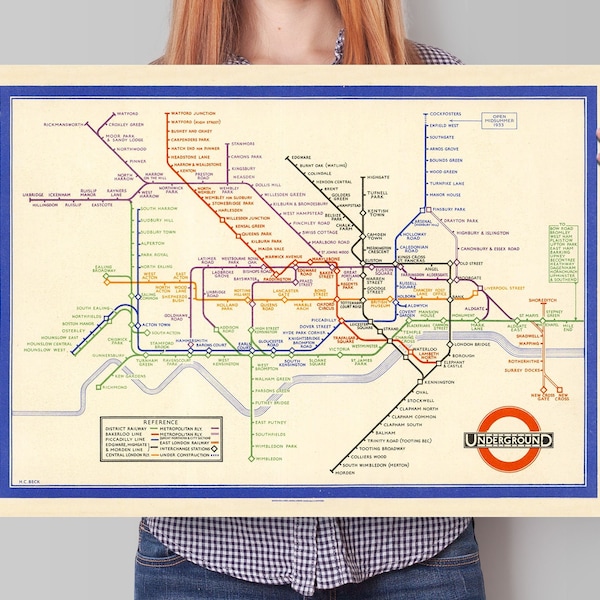 London Subway Underground Poster | Harry Beck's Tube map | Vintage London Print | 1933 | Antique British Map | Retro Subway Map