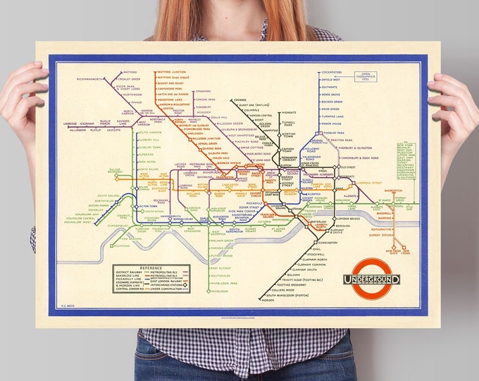 London Subway Underground Poster | Harry Beck's Tube map | Vintage London Print | 1933 | Antique British Map | Retro Subway Map