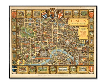 Vintage London Map, The Bastion of Liberty , 1946,  24" x 20"