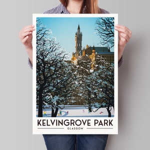 Kelvingrove Park -  Glasgow Print - Scottish Wall Art - West End - Glasgow Uni - Winter Scene  - Glasgow University
