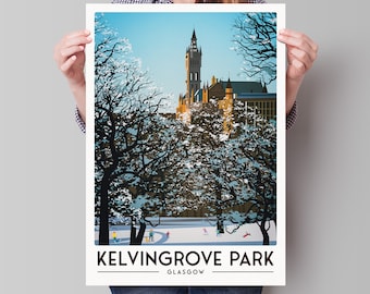 Kelvingrove Park -  Glasgow Print - Scottish Wall Art - West End - Glasgow Uni - Winter Scene  - Glasgow University