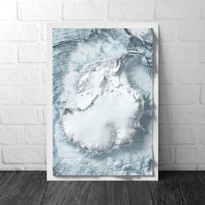 Antarctica Art Relief Map - 2D Bathymetric Print - South Pole Geology  - 2D Shaded Relief Map