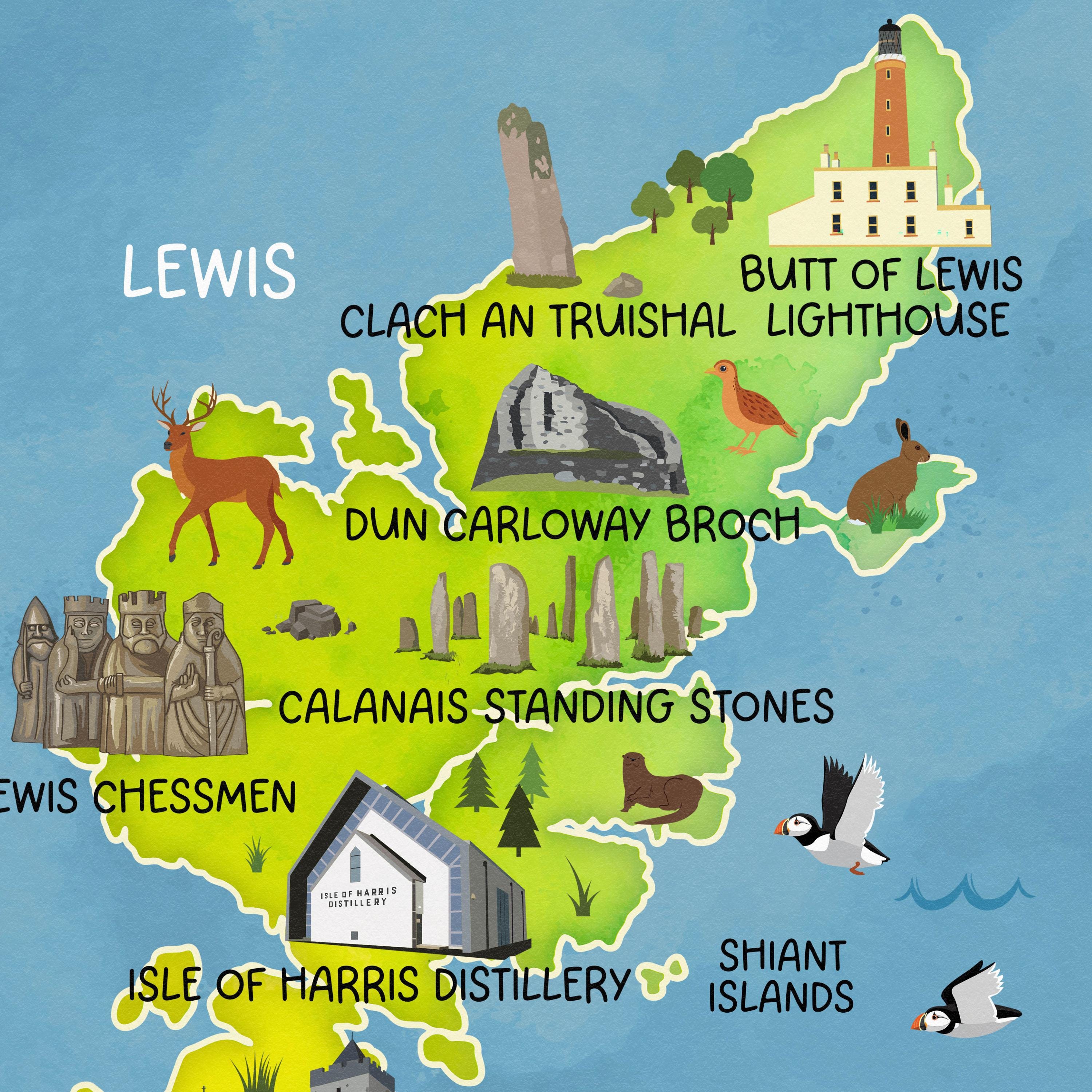 Outer Hebrides Illustrated Map Print Lewis and Harris, Uist & Barra ...
