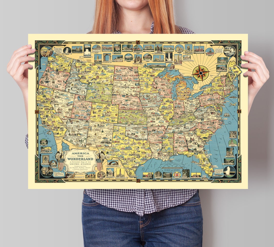 America the Wonderland - Pictorial Map of the United States of