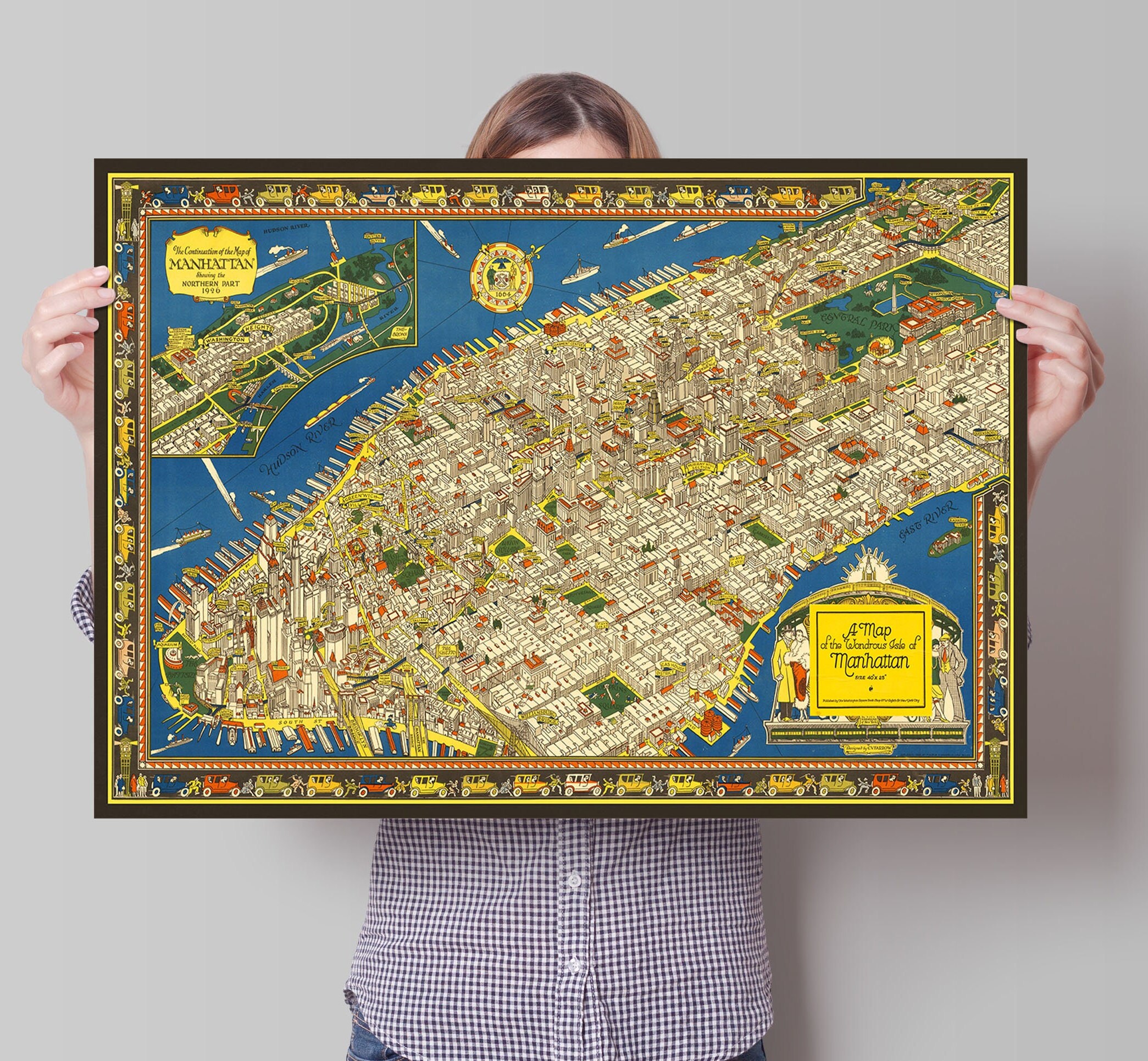 Manhattan Map - A Map of the Wondrous Isle of Manhattan - Old