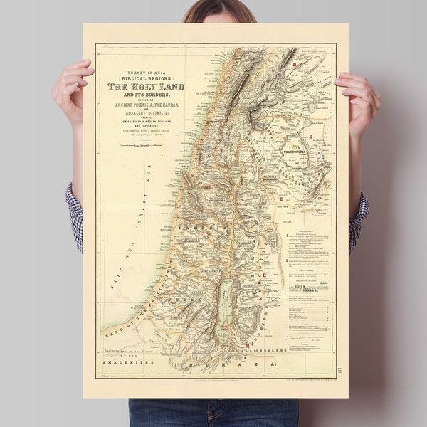 The Holy Land And Its Borders - Ancient Palestine, 1872 - Israel, Judea, Jerusalem, Samaria, Galilee, biblical Map, Bible Study