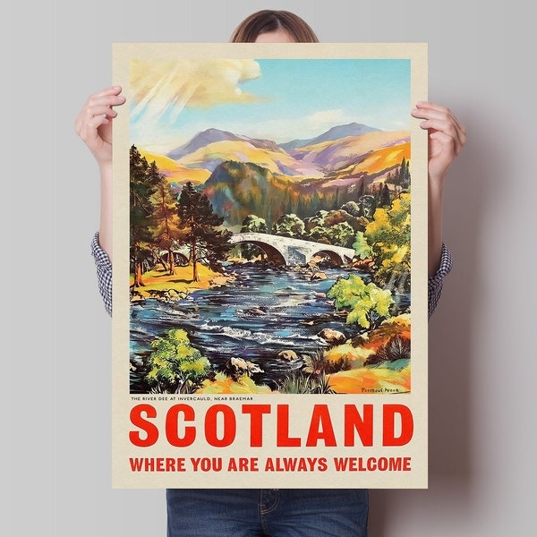 Scotland Travel Poster | River Dee | Invercauld near Braemar |  Vintage wall art | home decor | Scottish Gift l Art Print |