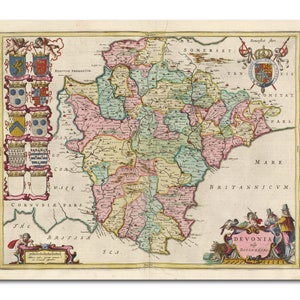 Old Devon Map | Devonia Vulgo Devon-shire | Ancient Map by J. Blaeu