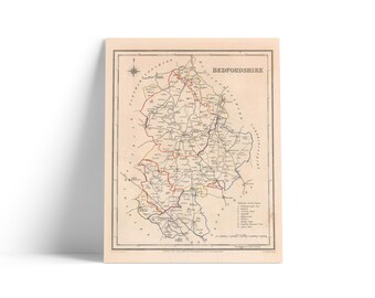 Bedfordshire Antique Map Print – 1830s County Map of Bedfordshire England – Vintage English County Map Wall Art