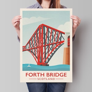 Forth Rail Bridge Travel Poster, Iillustration of Forth Rail Bridge between Edinburgh and Fife, Scottish Art, Forth Bridge Art, Wall Art