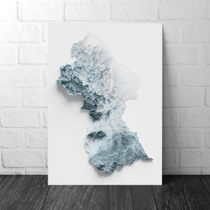 Guyana Künstlerische Relief Karte - Einzigartige 2D Wanddeko - Geologie - 2D schattierte Relief Karte