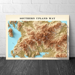 Topografische kaart van de Southern Upland Way-wandelroute – verkrijgbaar in A3-, A2- en A1-formaten – Schotland posterprint