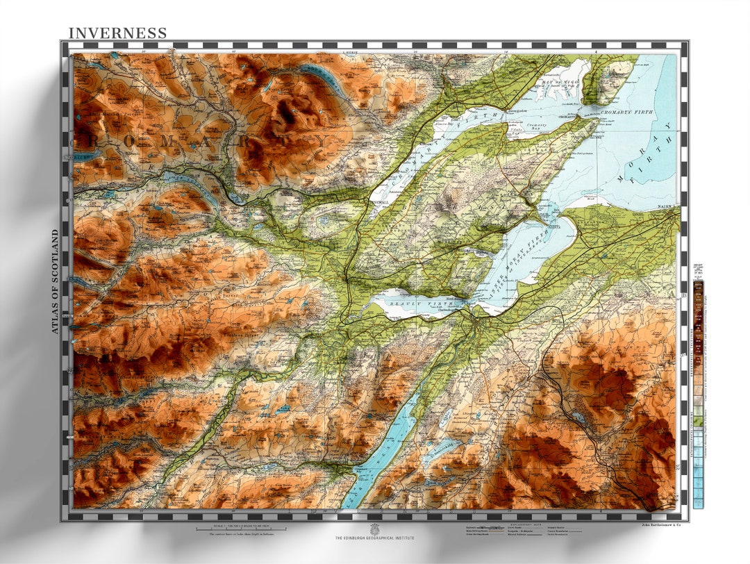 Inverness Topographic Map Print Vintage Retro Geological Map 3D Effect
