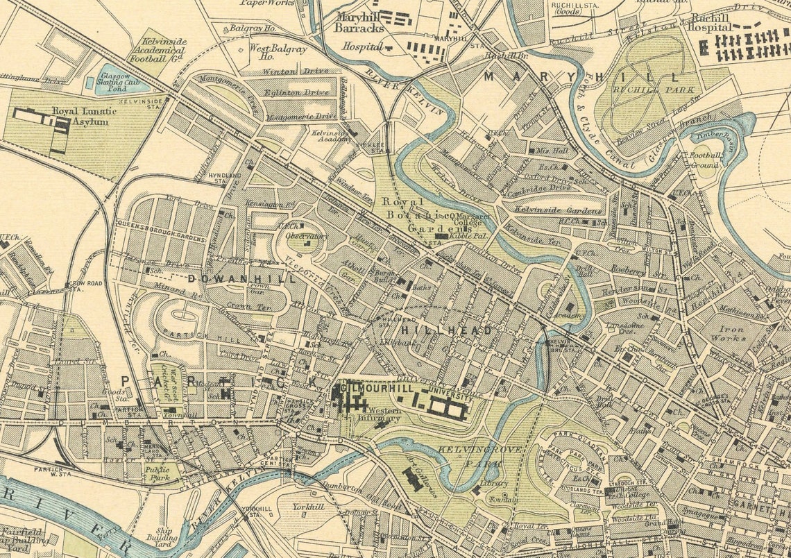 Old Map of Glasgow Scotland 1912 Vintage Poster Wall Art Etsy