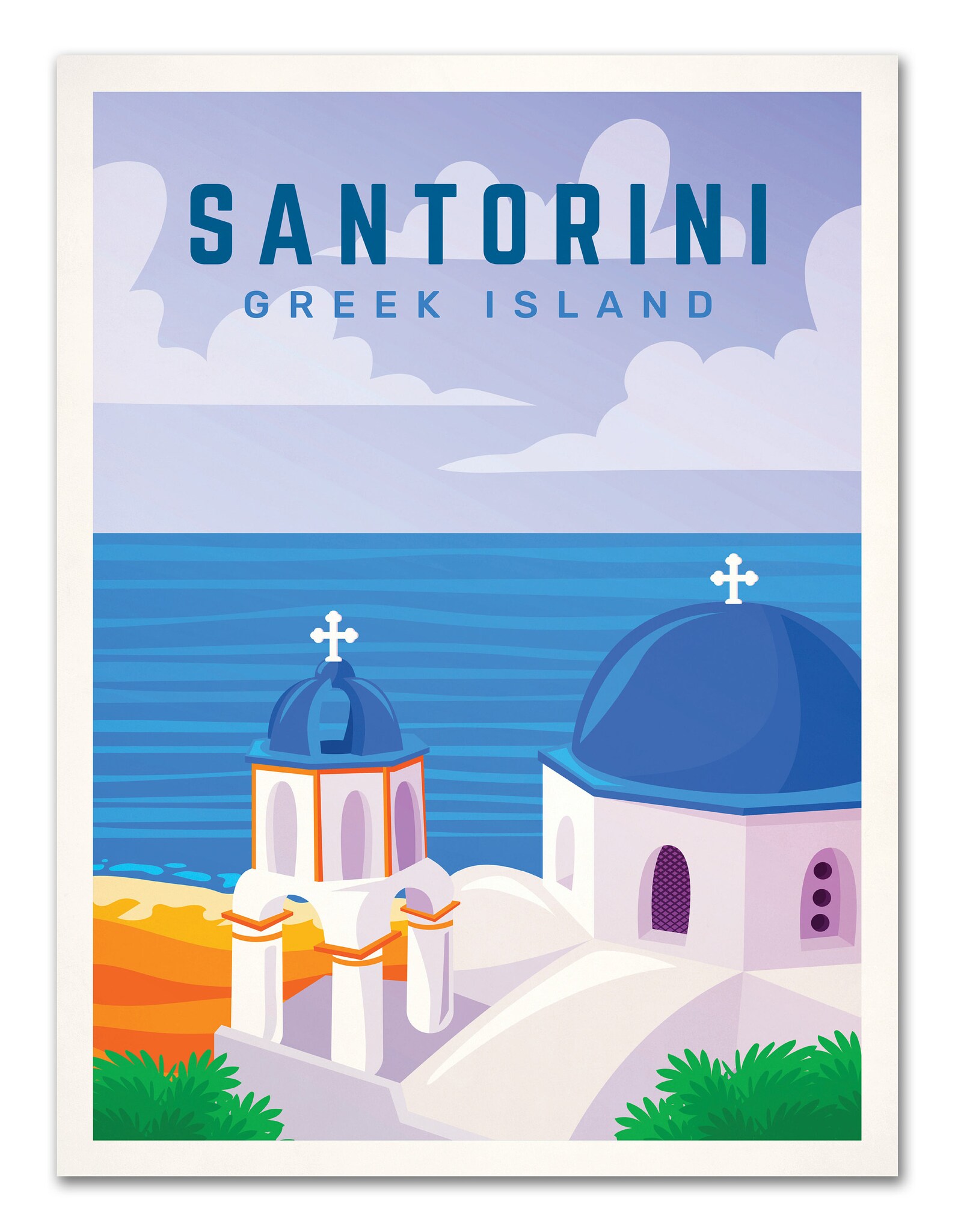 Santorini Art Print Greece Travel Poster Oia Santorini Etsy