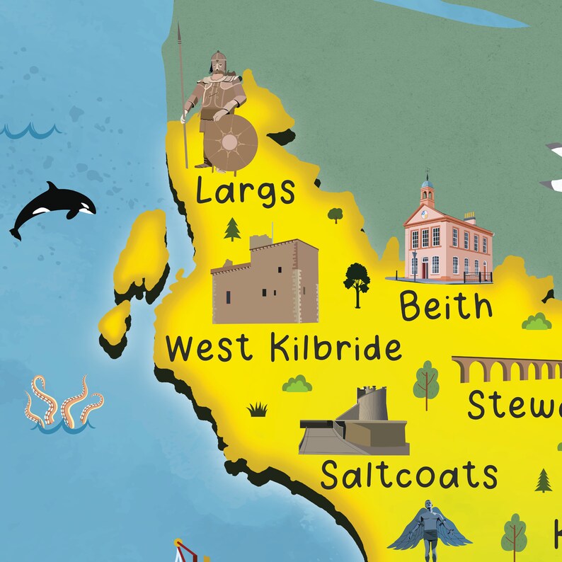 Ayrshire Map Pictorial Poster Ayr Saltcoats Prestwick Girvan Ayrshire Map Pictorial Poster Ayr Saltcoats Prestwick Girvan