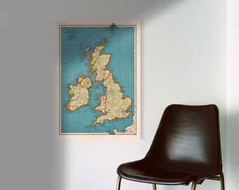 Popular Map of British Isles | Vintage Poster Wall Art Print