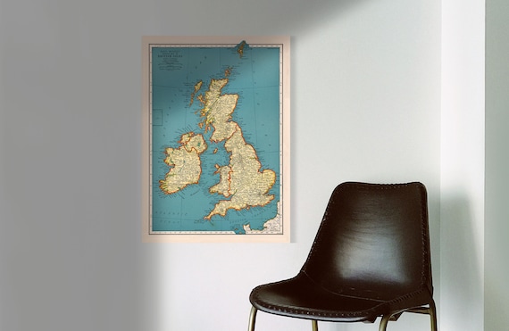 Popular Map of British Isles | Vintage Poster Wall Art Print
